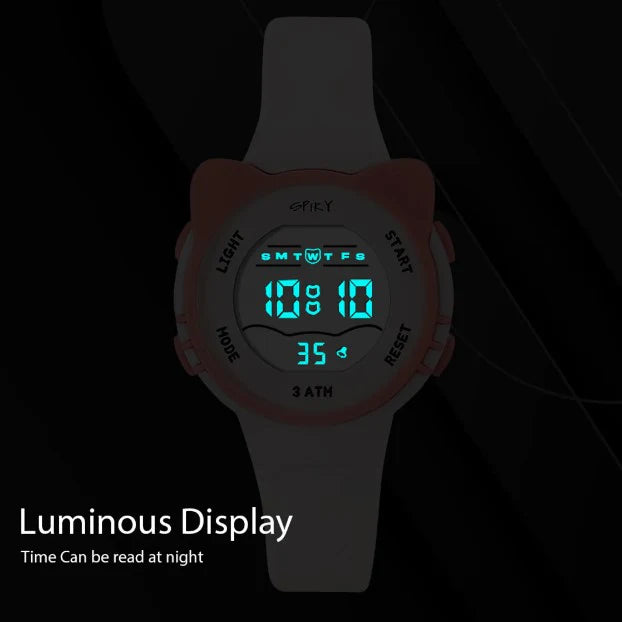 Spiky Round Cat Shaped Sports Digital Watch - White