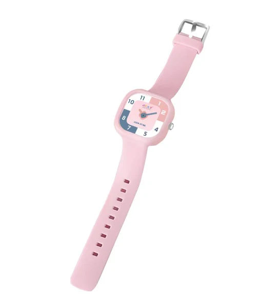 Spiky Square Analog Watch For Kids - Pink