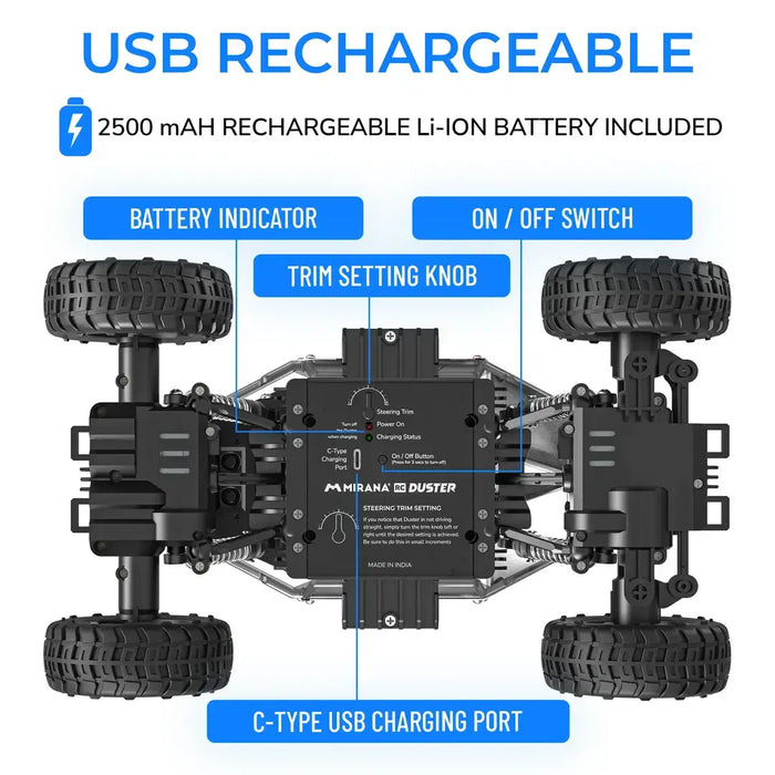 Duster 4x4 All Wheel Drive Remote Control Monster Truck - Offroad Monster Truck, 50m+ Remote Control Range, Smooth Suspension, BIS Complaint Material, 2500 mAh Rechargeable Battery, Luminous Headlights